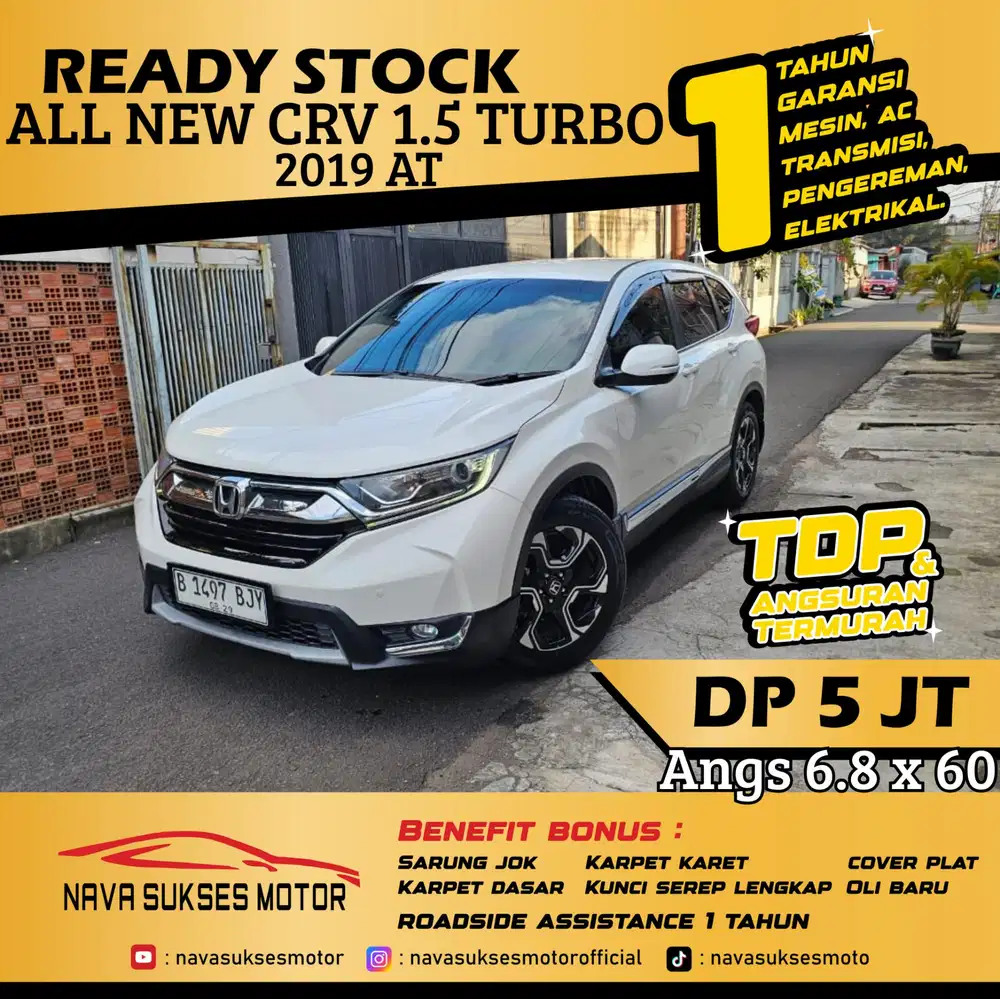 TDP 5 Jt Angs Termurah All New CRV Turbo 1.5 2019 Matic Putih Low Km
