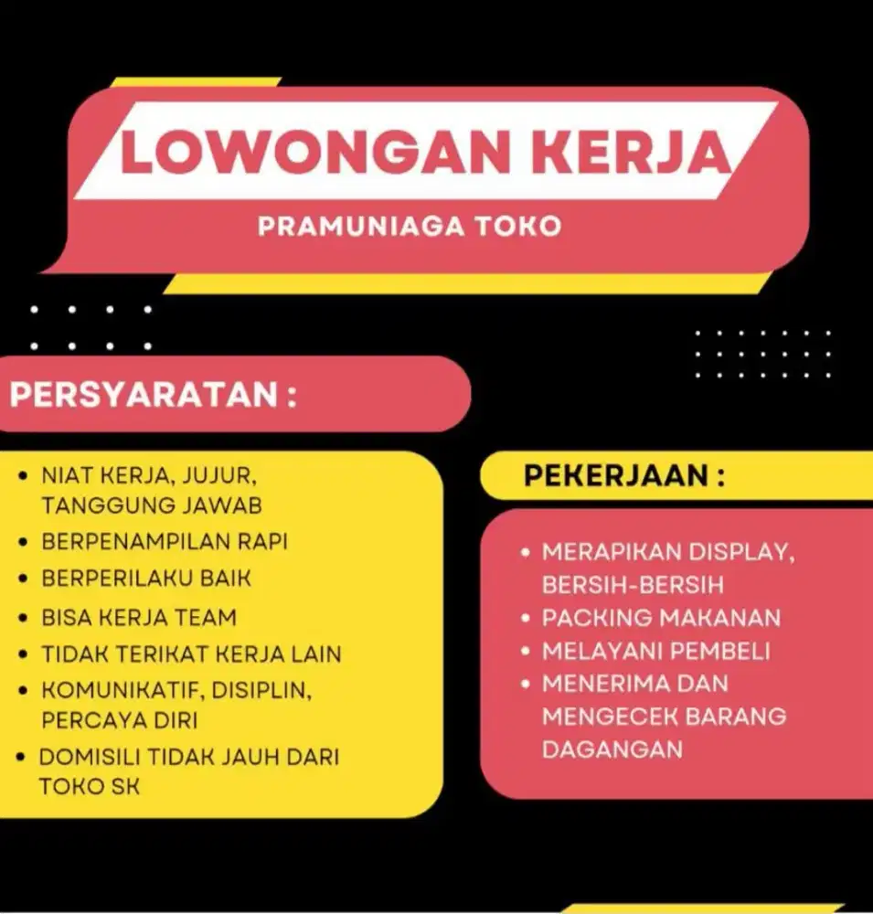 LOWONGAN KERJA PRAMUNIAGA TOKO