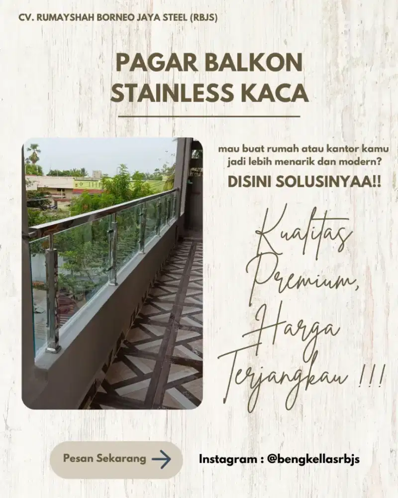 PAGAR BALKON STAINLESS KACA