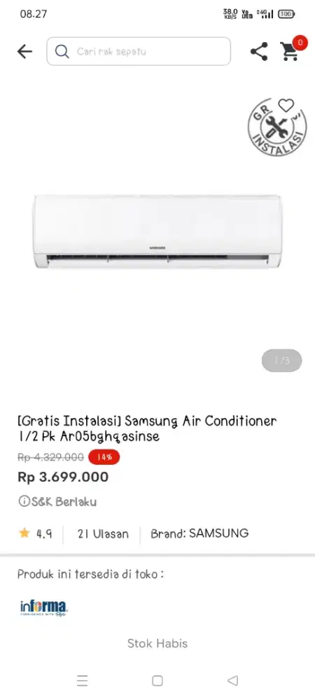 Promo ac ½ pk samsung