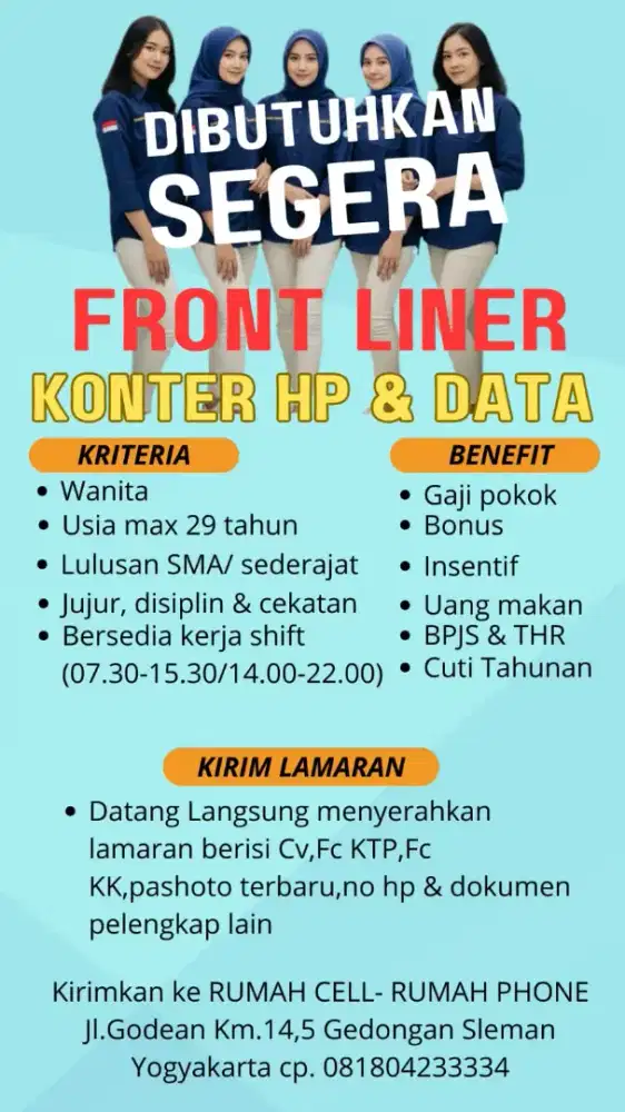Dibutuhkan segera Front Liner konter hp & data
