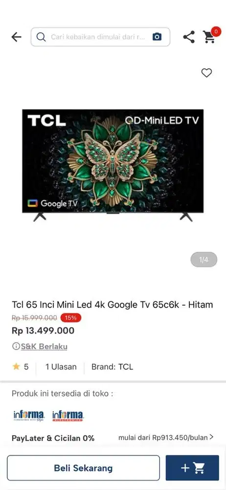 TCL GOOGLE TV 4k 65 inci