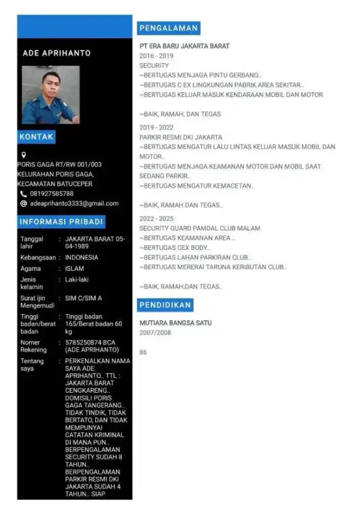 SECURITY GUARD/SATPAM/PARKIR DKI JAKARTA