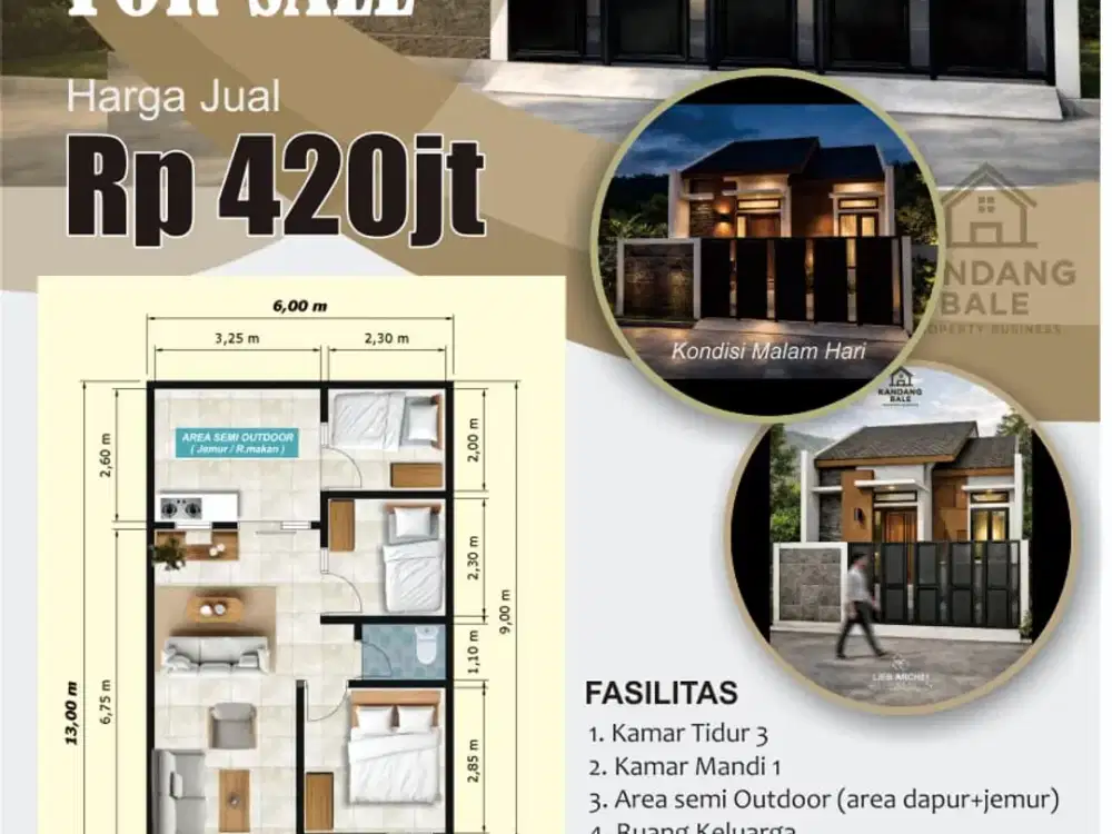 3 KT 1 Kamar Mandi Rumah