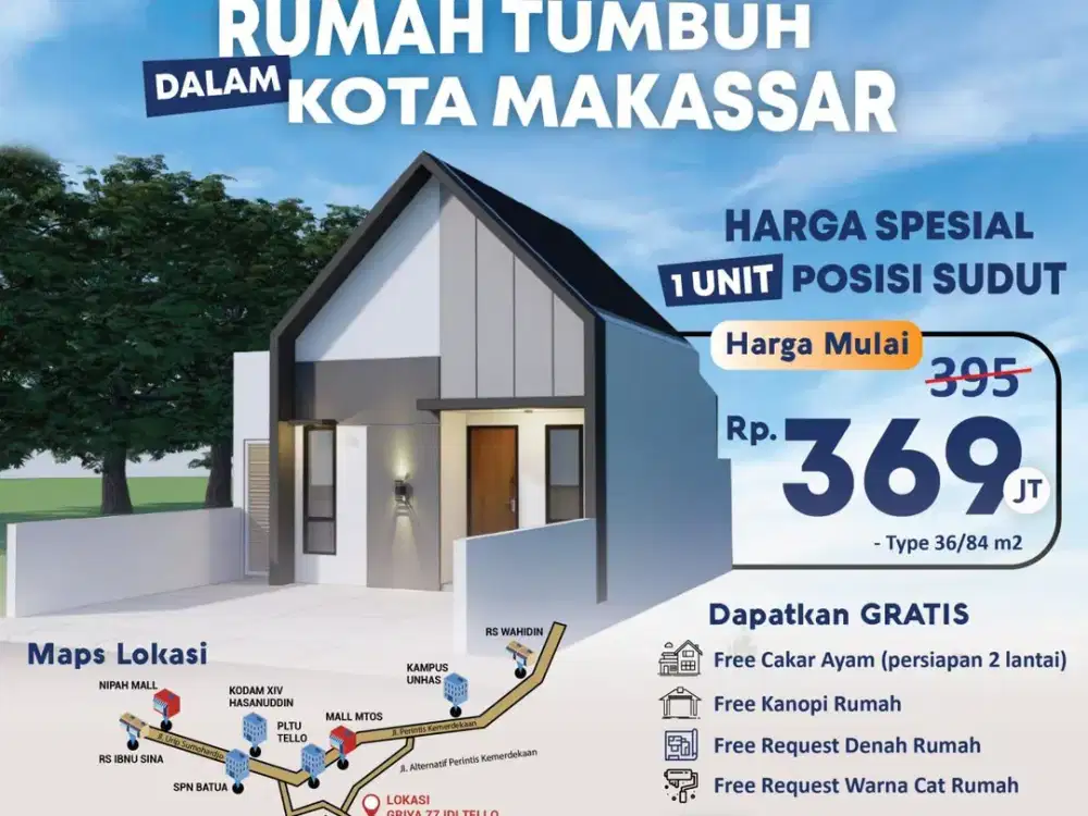 Sisa 2  Unit, Rumah 1 lt persiapan 2 lt hanya 12 menit dari Mall MP