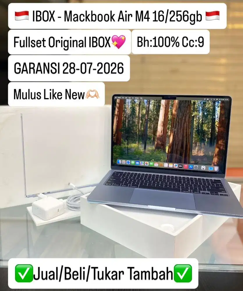 Macbook Air M4 16/256 Gb Sky Blue Resmi Ibox Batre 100% Muluss