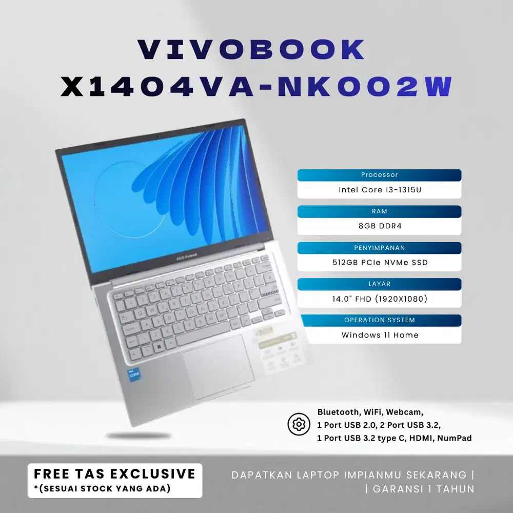 VivoBook X1404VA-NK002W | Intel Core i3-1315U | RAM 8GB DDR4 SSD 512GB