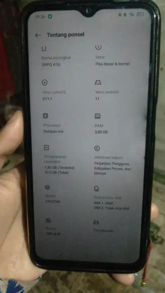 Jual hp Oppo a16 ram 3 32 no minus