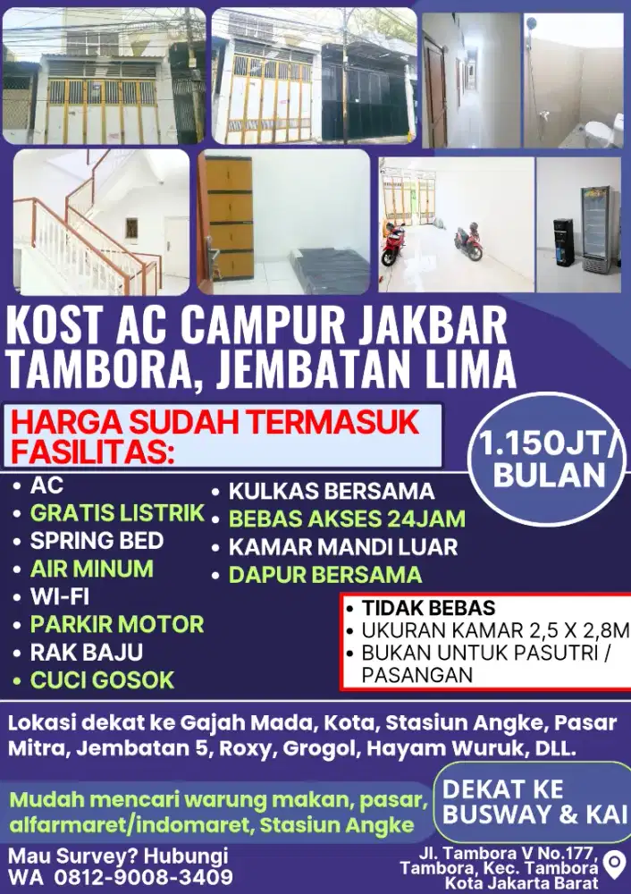 Kost Tambora Fasilitas lengkap ALL IN