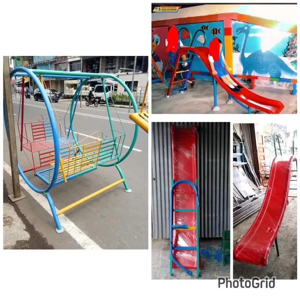 Perosotan, ayunan, jungkat jungkit playground, bola dunia, mainan