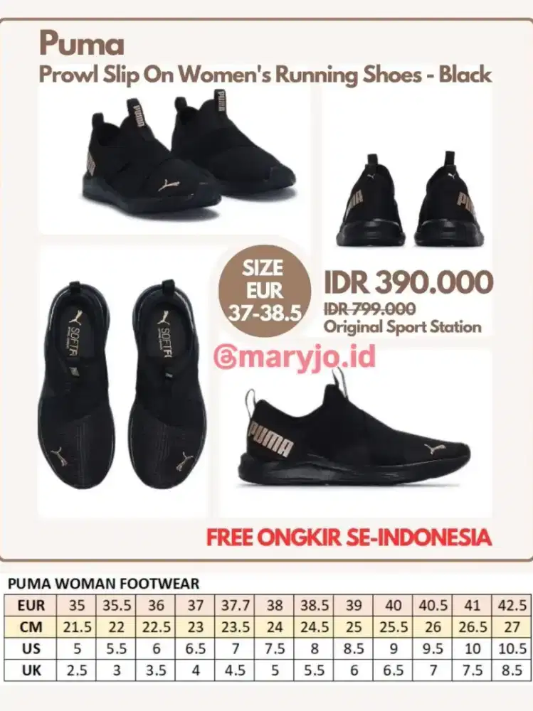 Puma Prowl Slip On Women's Running Shoes - Black Size 37-38.5