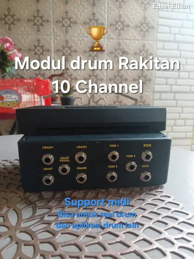 Modul Drum Elektrik Portable Rakitan Pizeo 10 Channel, support midi