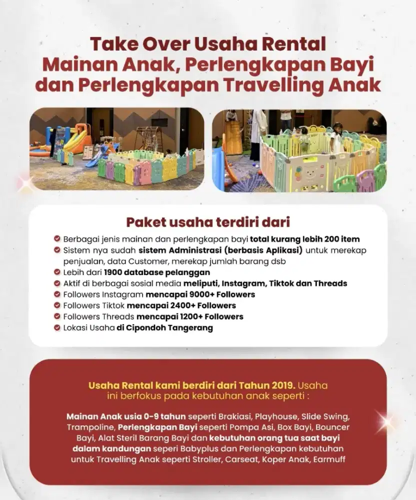 Take Over Usaha Rental Mainan Anak,Perlengkapan Bayi & Travelling Anak