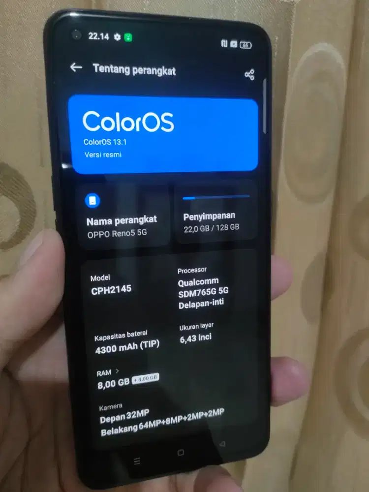 Oppo Reno5 5g 8/128 batang hallall