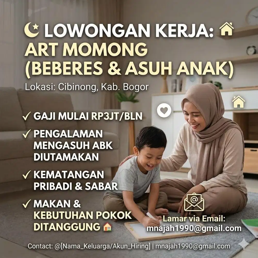 ART Pengasuh Anak + Beberes Rumah (Gaji 3 Juta) – Cibinong