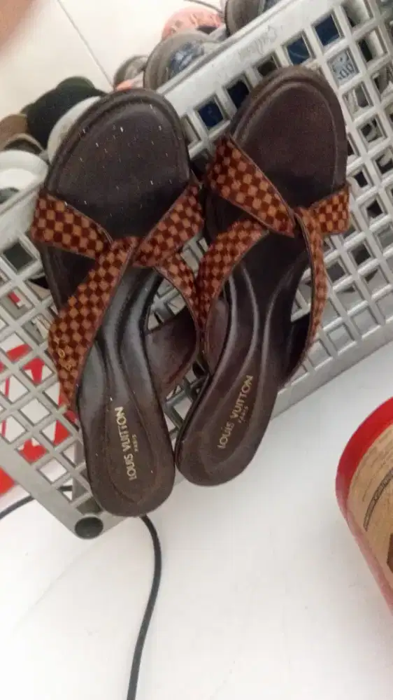 vintage Louis Vuitton Damier Sauvage pony hair mule sandals
