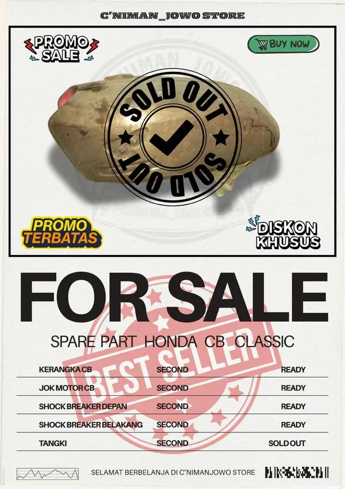 Jual sparepart bekas CB klasik Barang dalam kondisi baru & second
