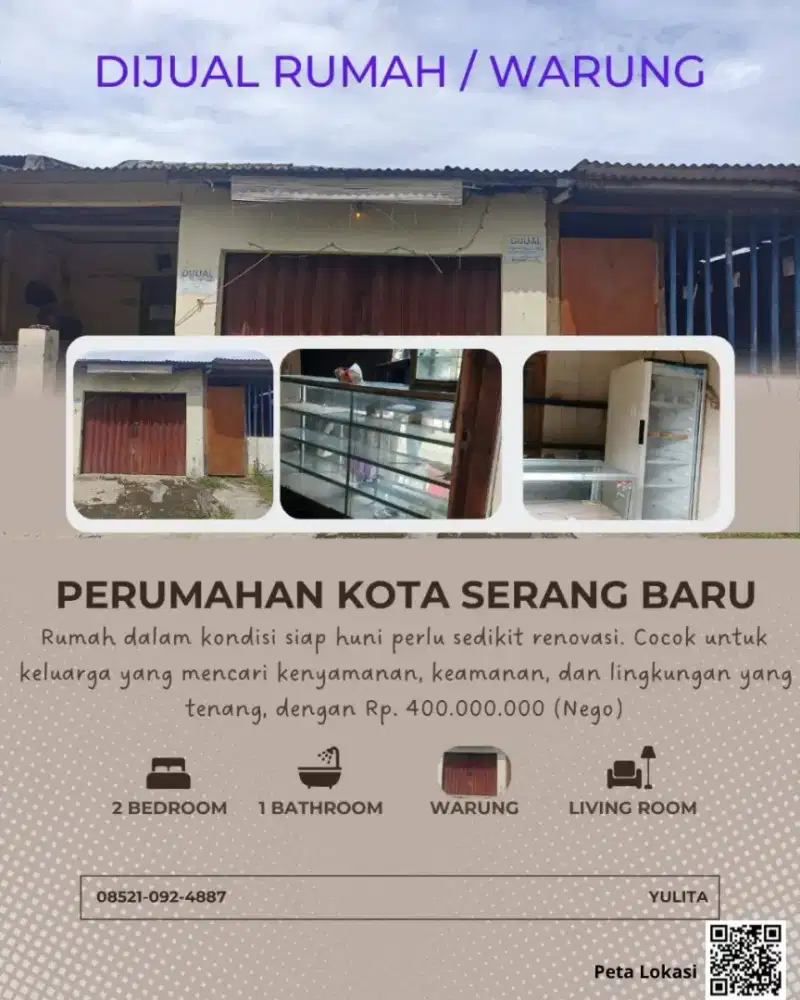 Rumah + warung siap huni dan pakai