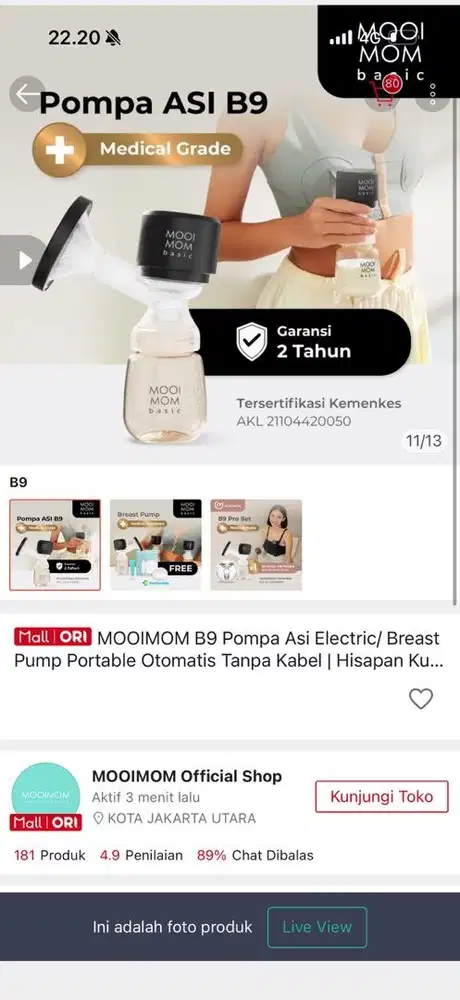 Dijual pompa Asi Mooimom B9 elektrik tipe corong