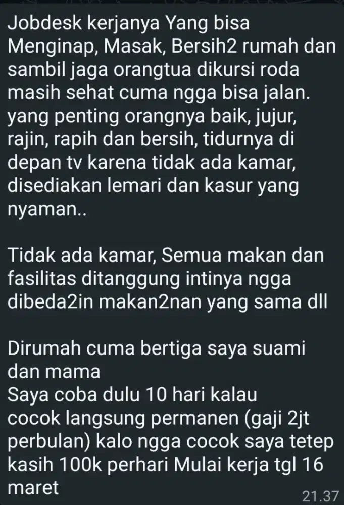 di butuhkan asisten rumah tangga