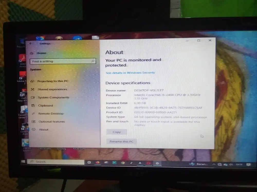 Dijual Komputer Paket PC + Monitor Intel i5-2400 CPU 3.10GHz