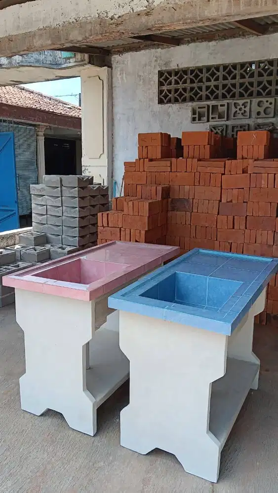 Bak Cuci Piring / Westafel Keramik Cor Semen Rangka Besi Portabel Baru