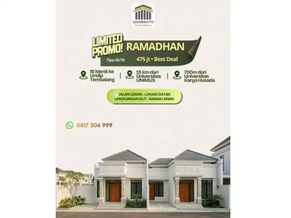 Rumah Semarang Kota Sambiroto dekat UNIMUS RS Wongso PRIMAYA