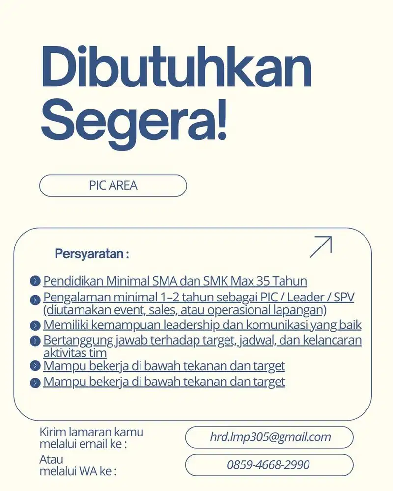 dibutuhkan PIC retail fashion detail di deskripsi dan iklan foto