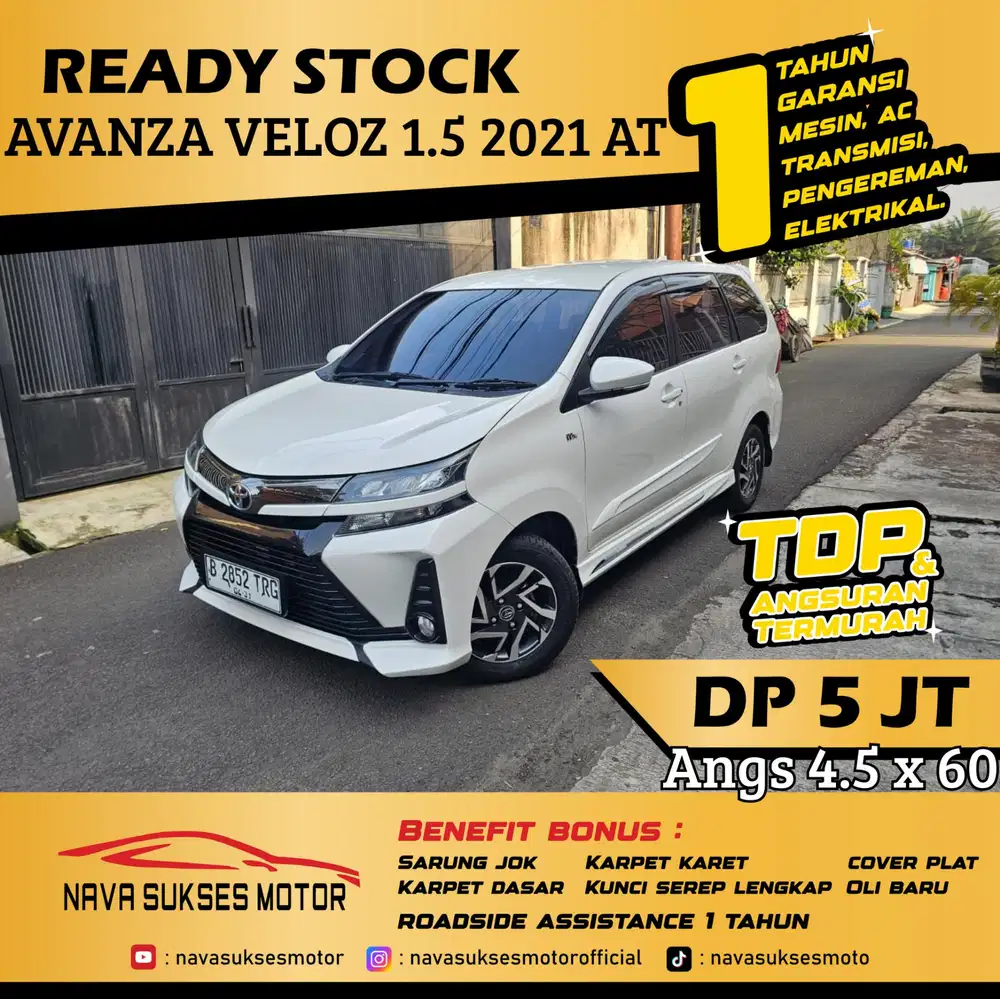 TDP 5Jt Angs Termurah Avanza Veloz 1.5 2021 Matic Putih Low Km LikeNew