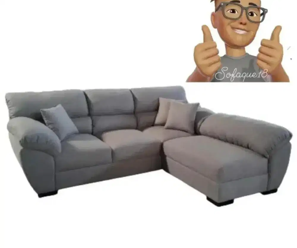 Sofa tamu model L full bahan kain kanvas + meja,garansi 4 thn