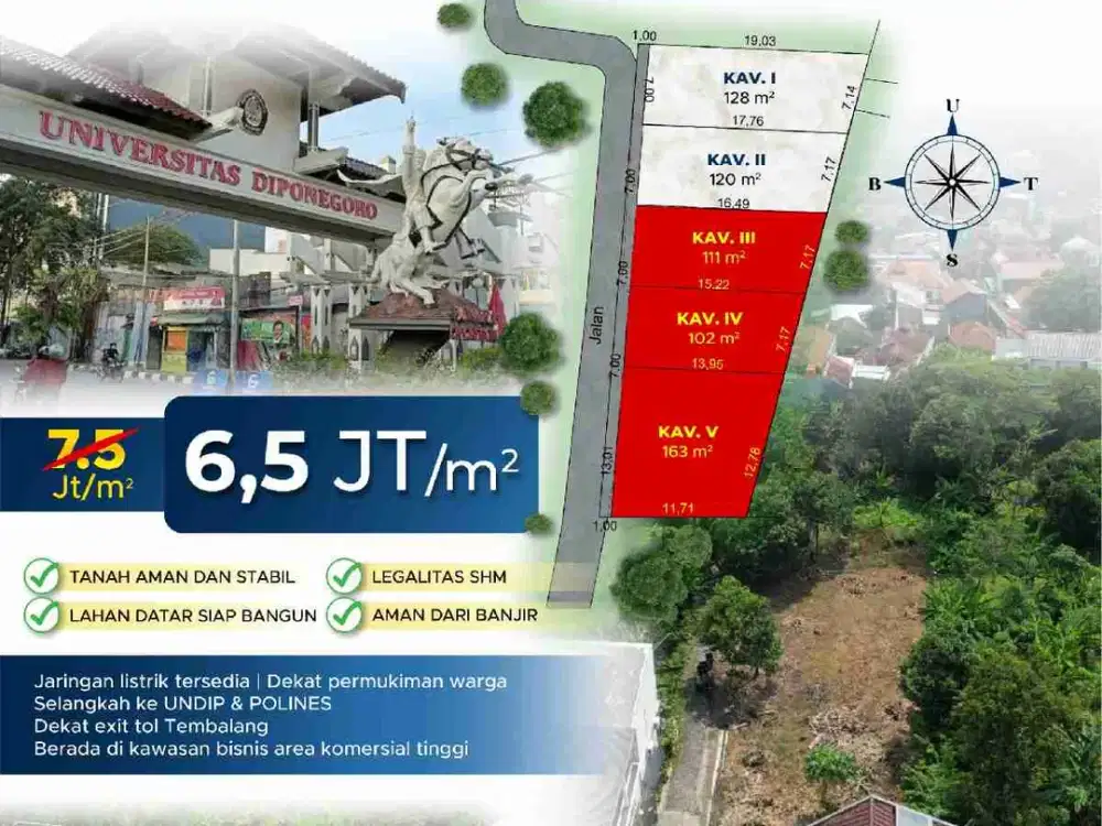 KAVLING SIAP BANGUN DI IWENISARI TEMBALANG SELANGKAH KE UNDIP COCOK DIBANGUN KOSAN DARI 7,5JT TURUN JADI 6,5JT/M