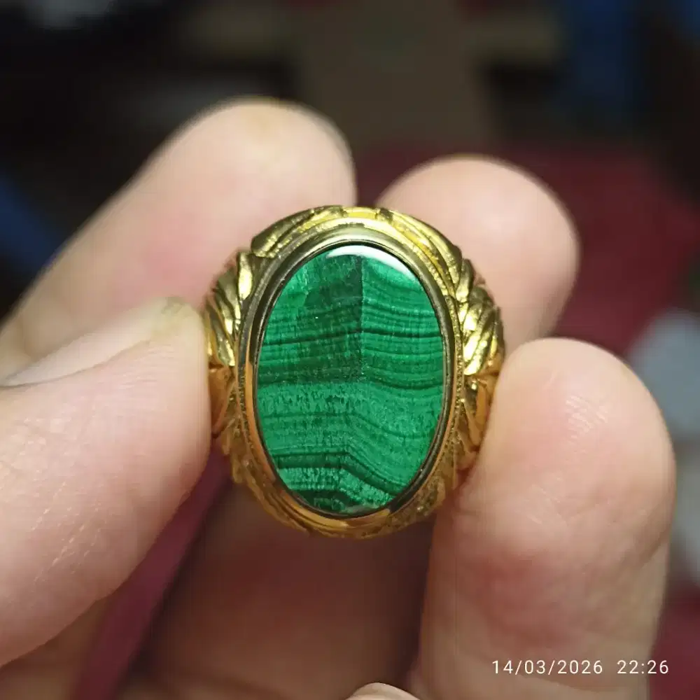 Cincin batu bulu merak malachite motif junder
