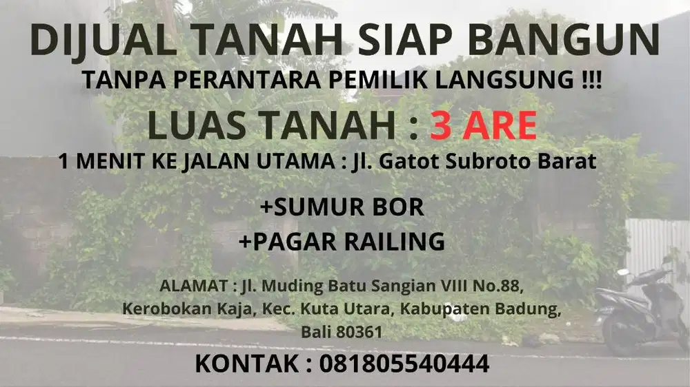 Dijual Tanah 3 Are Kerobokan Kuta Utara Bali – 1 menit ke jalan utama