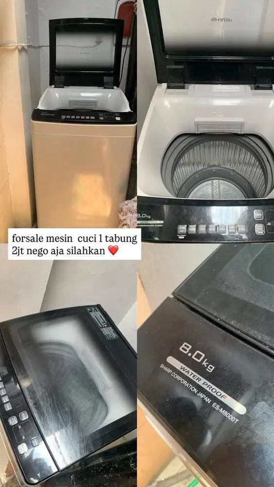 forsale . mesin cuci Sharp 8kg 1 tabung , 2jt nego