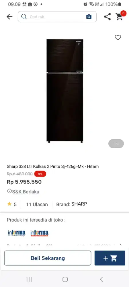 PROMO KREDIT SHARP 338LTR KULKAS 2 PINTU