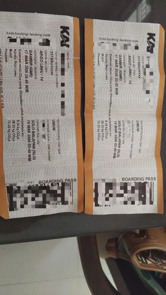 DIJUAL 2 Tiket Kereta Tujuan Gambir - Solo tanggal 17 Maret 2026
