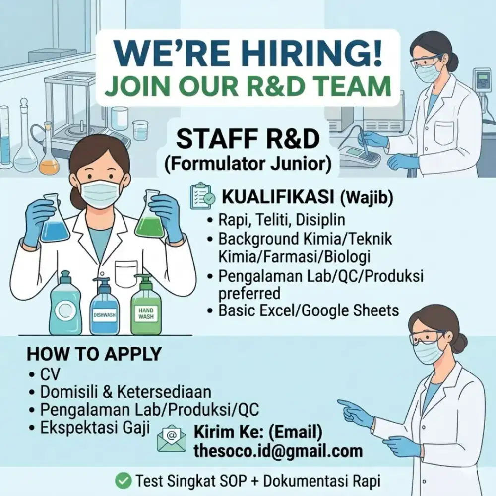 Staff R&D (Formulator Junior) – Home Care / Personal Care