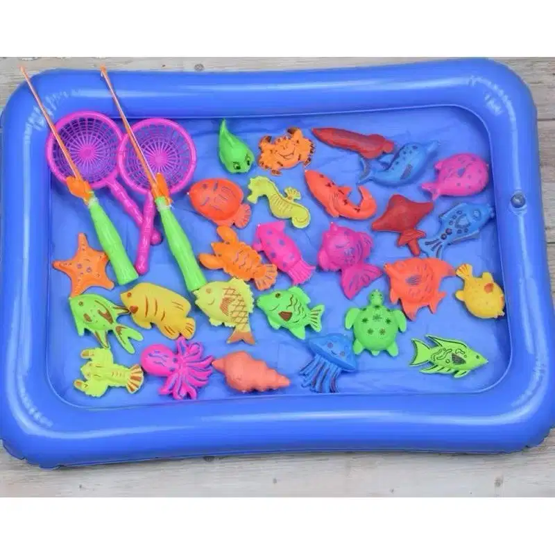 Kolam Pancingan Magnet Anak Mainan Pancing Ikan Total 32pcs Memancing