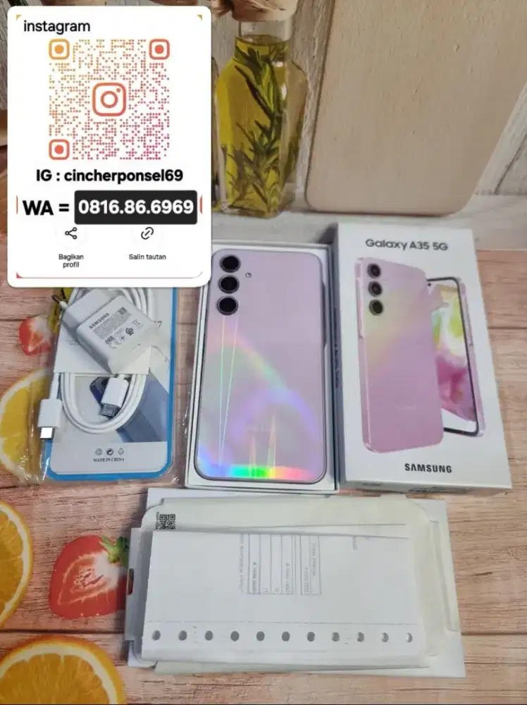 Jual hp likenew samsung A35 5g 8/256 istimewa grsn resmi free ADAPTOR