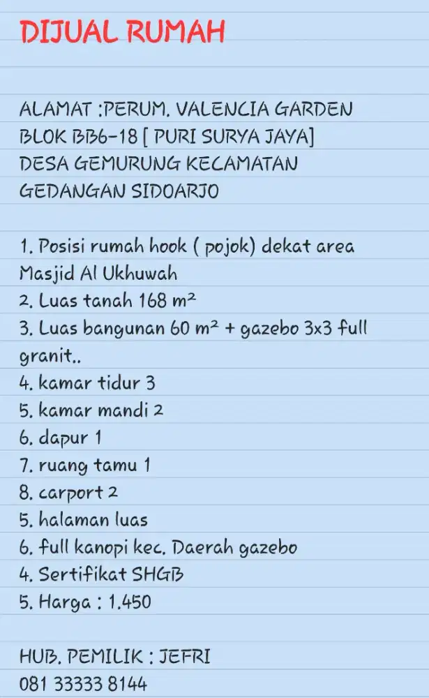 Jual cepat segera murah