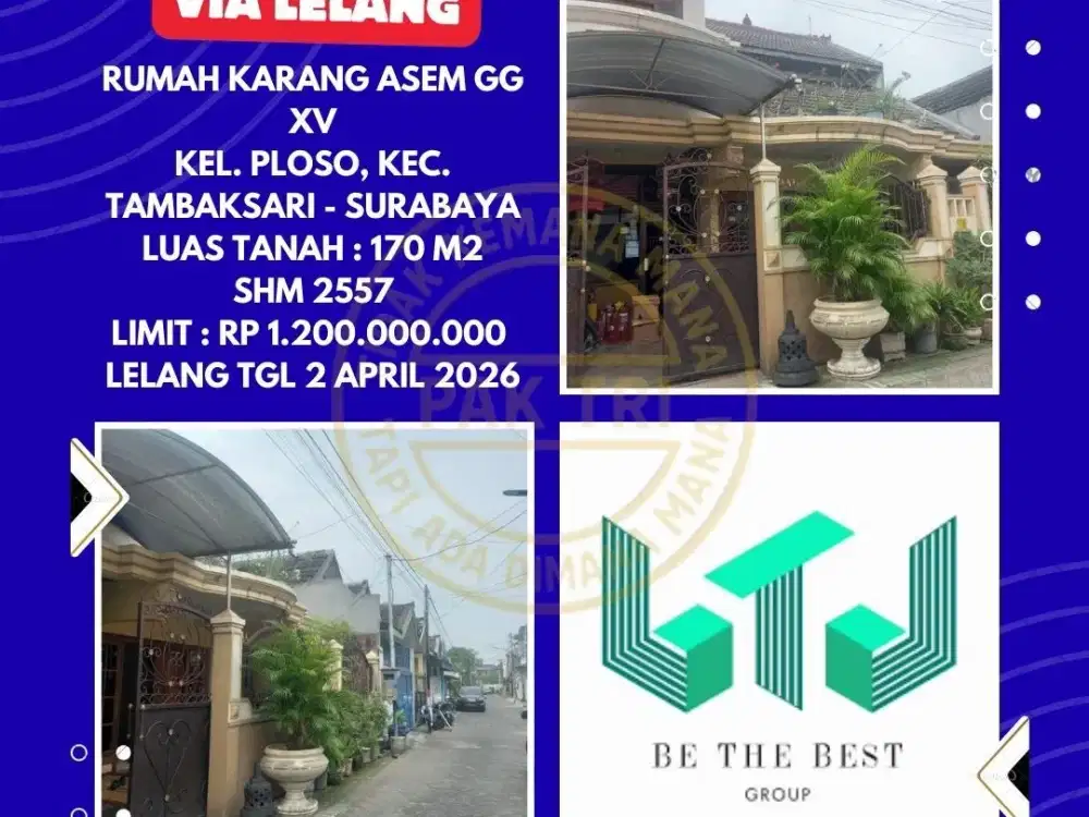 DIJUAL RUMAH VIA LELANG DI TAMBAKSARI SURABAYA (RUMAH KARANG ASEM GG XV) – LELANG KPKNL