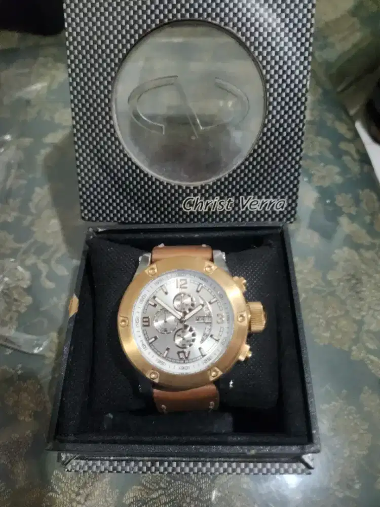 Christ verra 52300G chrono tgl aktif leather gold ori mulus mewah