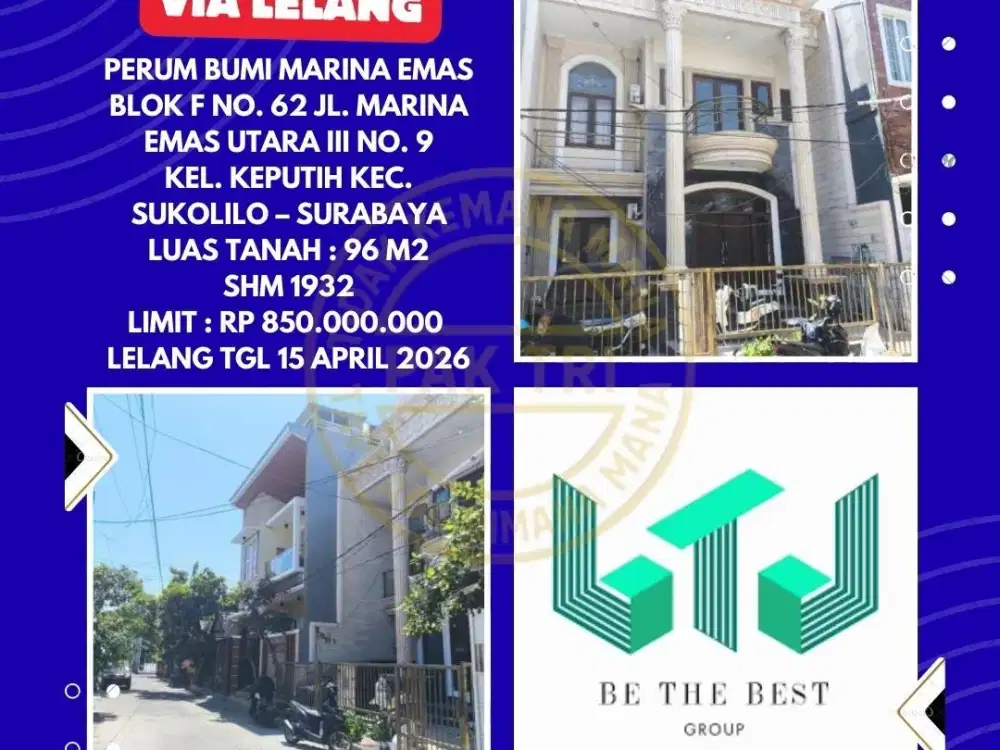 DIJUAL RUMAH VIA LELANG DI SUKOLILO SURABAYA (PERUM BUMI MARINA EMAS) – LELANG KPKNL