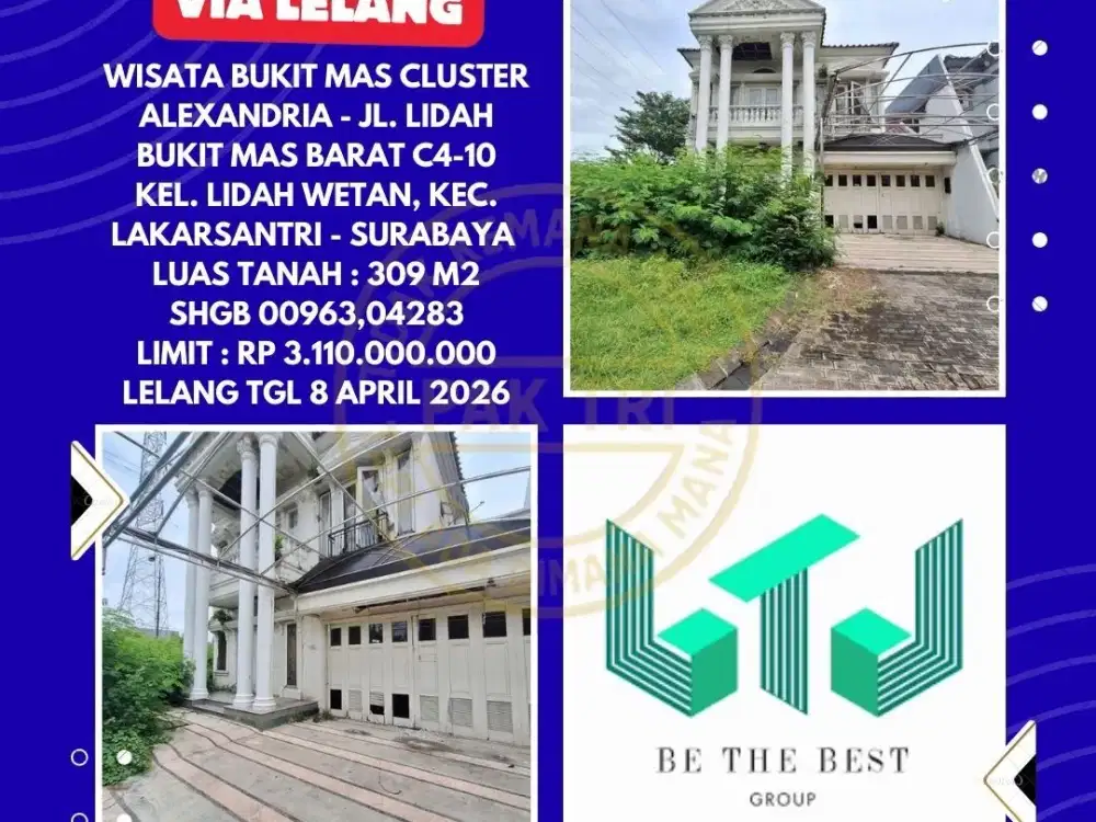DIJUAL RUMAH VIA LELANG DI LAKARSANTRI SURABAYA (WISATA BUKIT MAS CLUSTER ALEXANDRIA) – LELANG KPKNL