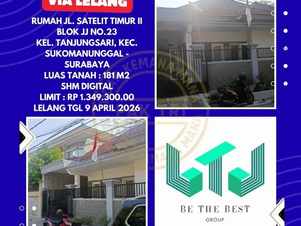 DIJUAL RUMAH VIA LELANG DI SUKOMANUNGGAL SURABAYA (JL. SATELIT TIMUR II) – LELANG KPKNL