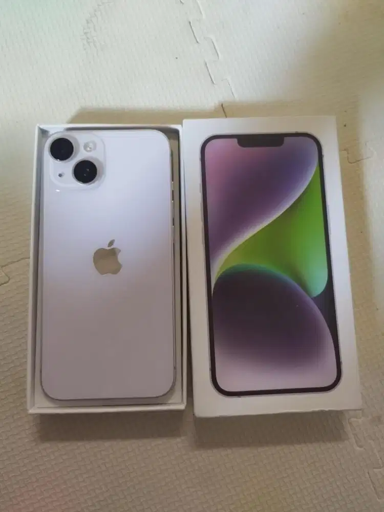 Tt bt iphone 14 purple fullset mulus like new 128gb inter all op