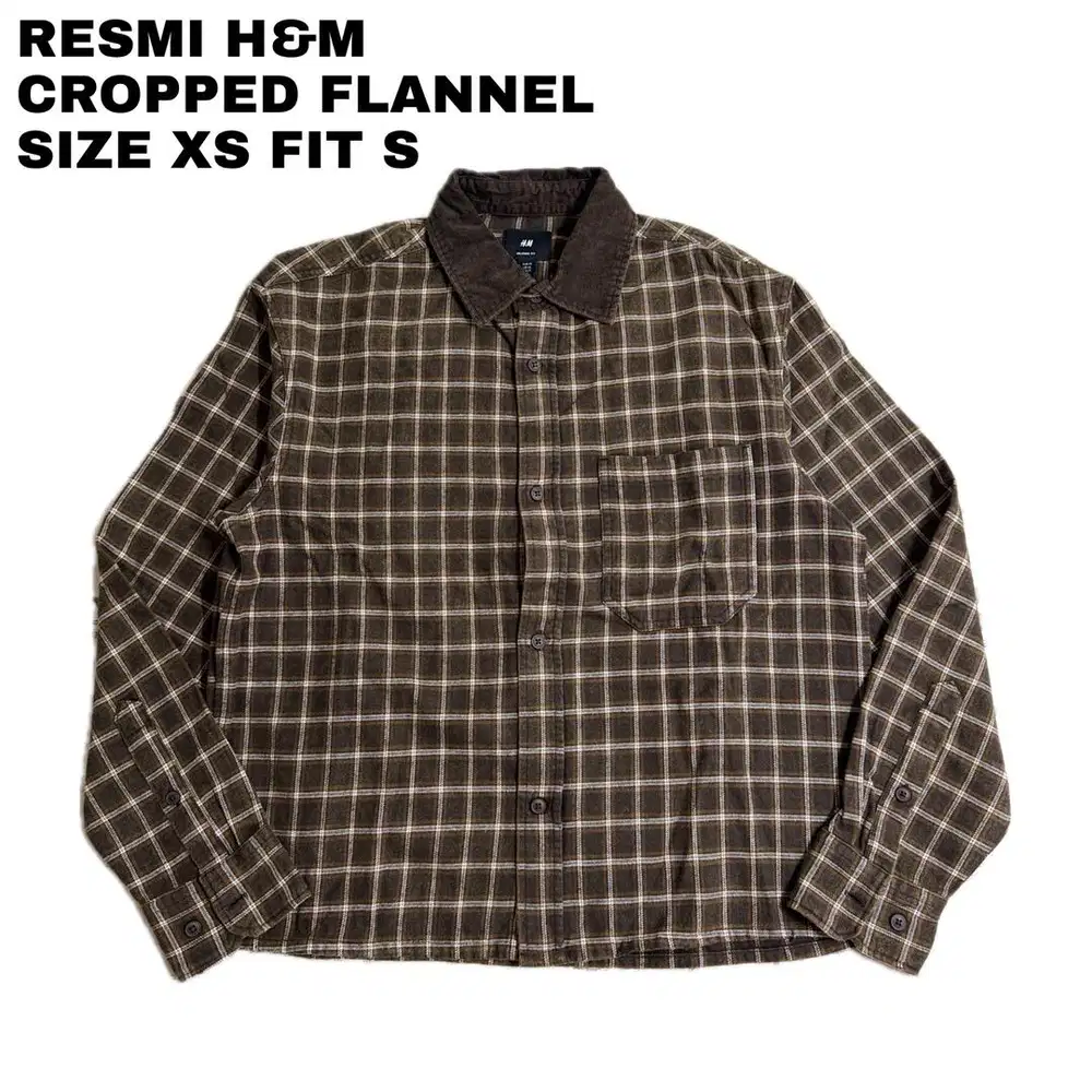 Like New - Size XS H&M | Loose Fit Cropped Flannel Shirt Kemeja Pria