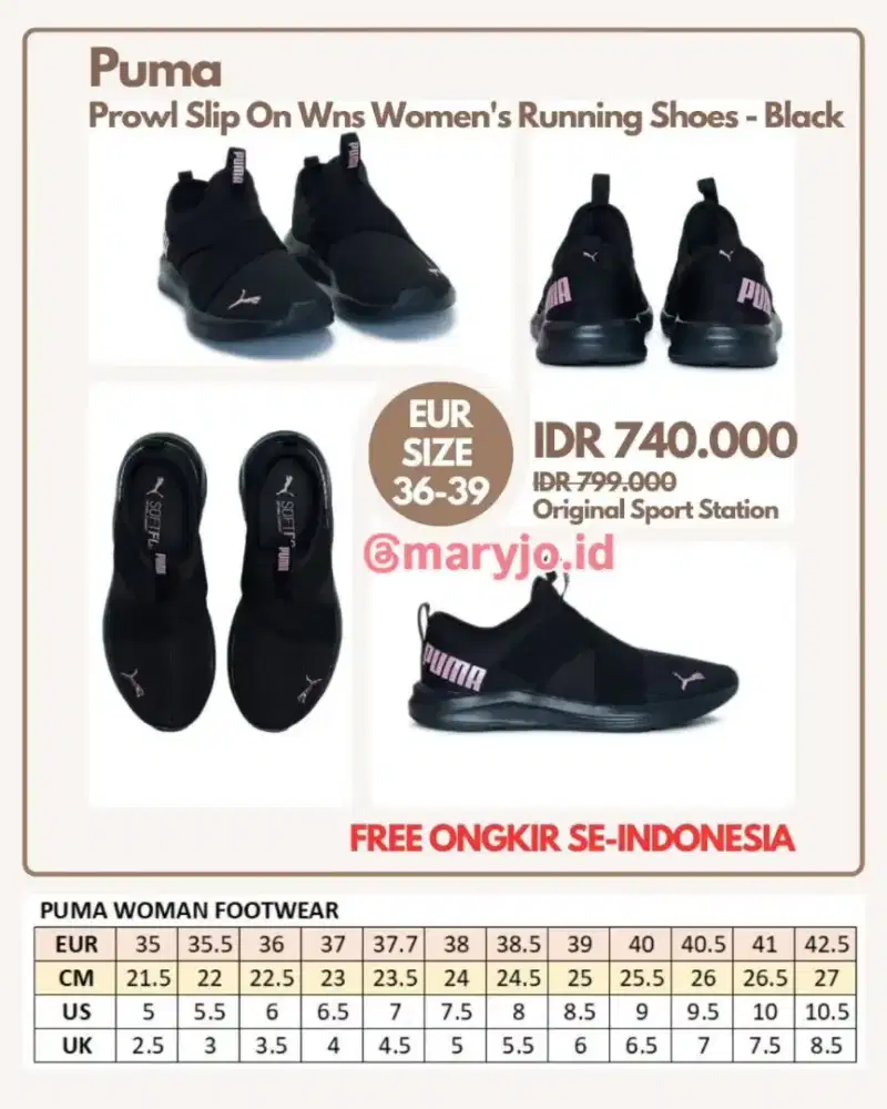 Puma Prowl Slip On  Wns Women's Running Shoes-Black/Pink Size 36.5-39