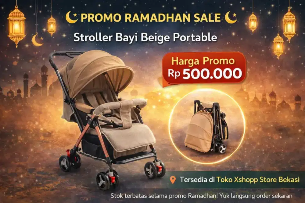 Stroller bayi beige portable bisa d lipat