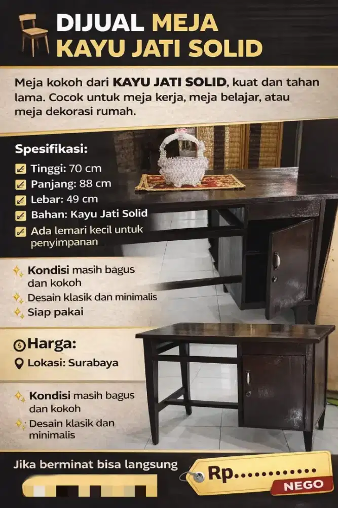 Meja Kayu Jati solid